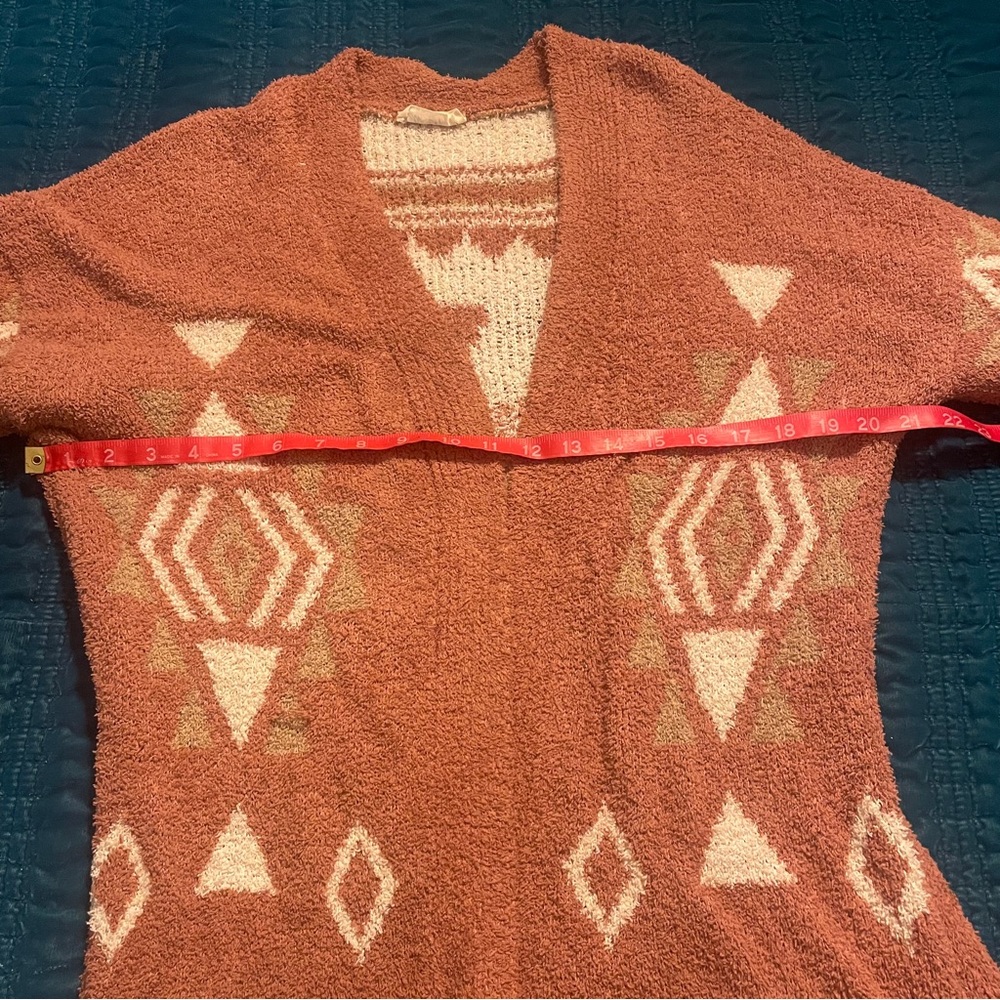 New In Rust Aztec Open Front Cardigan Sweater Women’s Small Cozy Knit - Picture 5 of 7